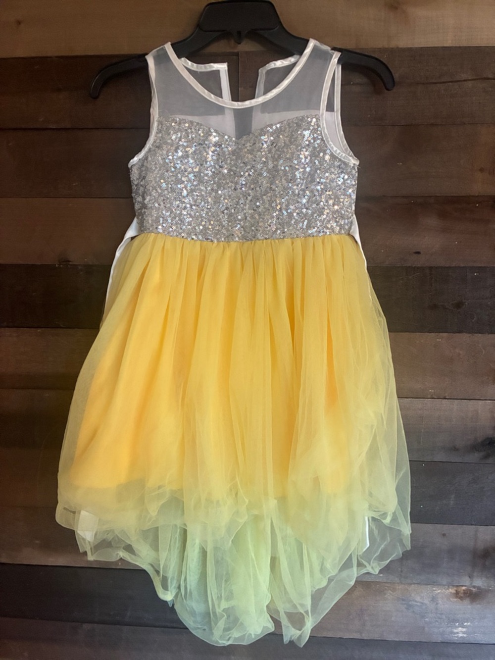Silver Sequin & Yellow Tulle Girls' Formal Dress